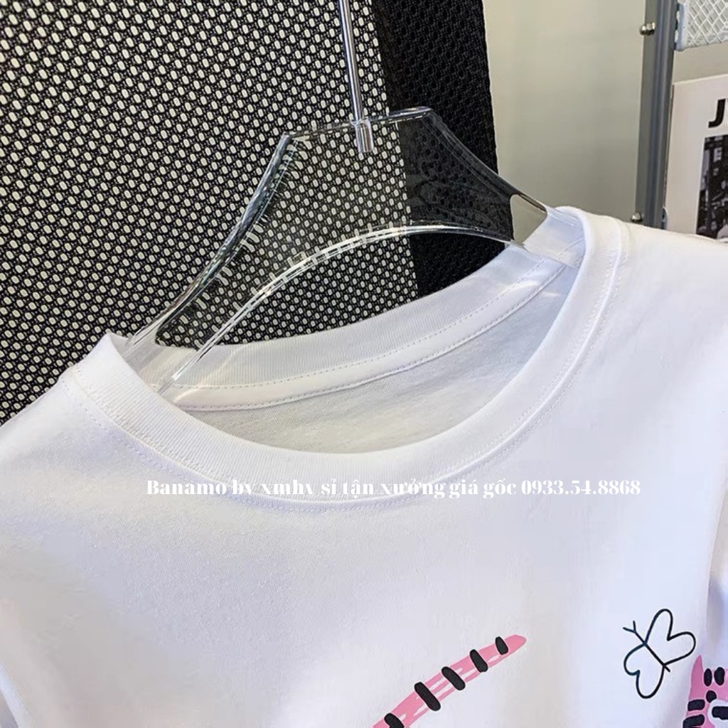 Áo thun cotton tay ngắn from rộng in họa tiết dễ thương thời trang Banamo fashion áo hổ hồng 3124