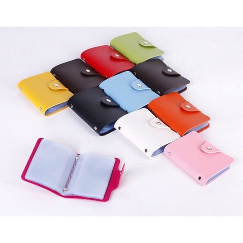 Ví da mini 12 ngăn đựng thẻ ngân hàng, atm, căn cước, card visit, thẻ sinh viên, thẻ nhân viên nhiều màu có khuy bấm