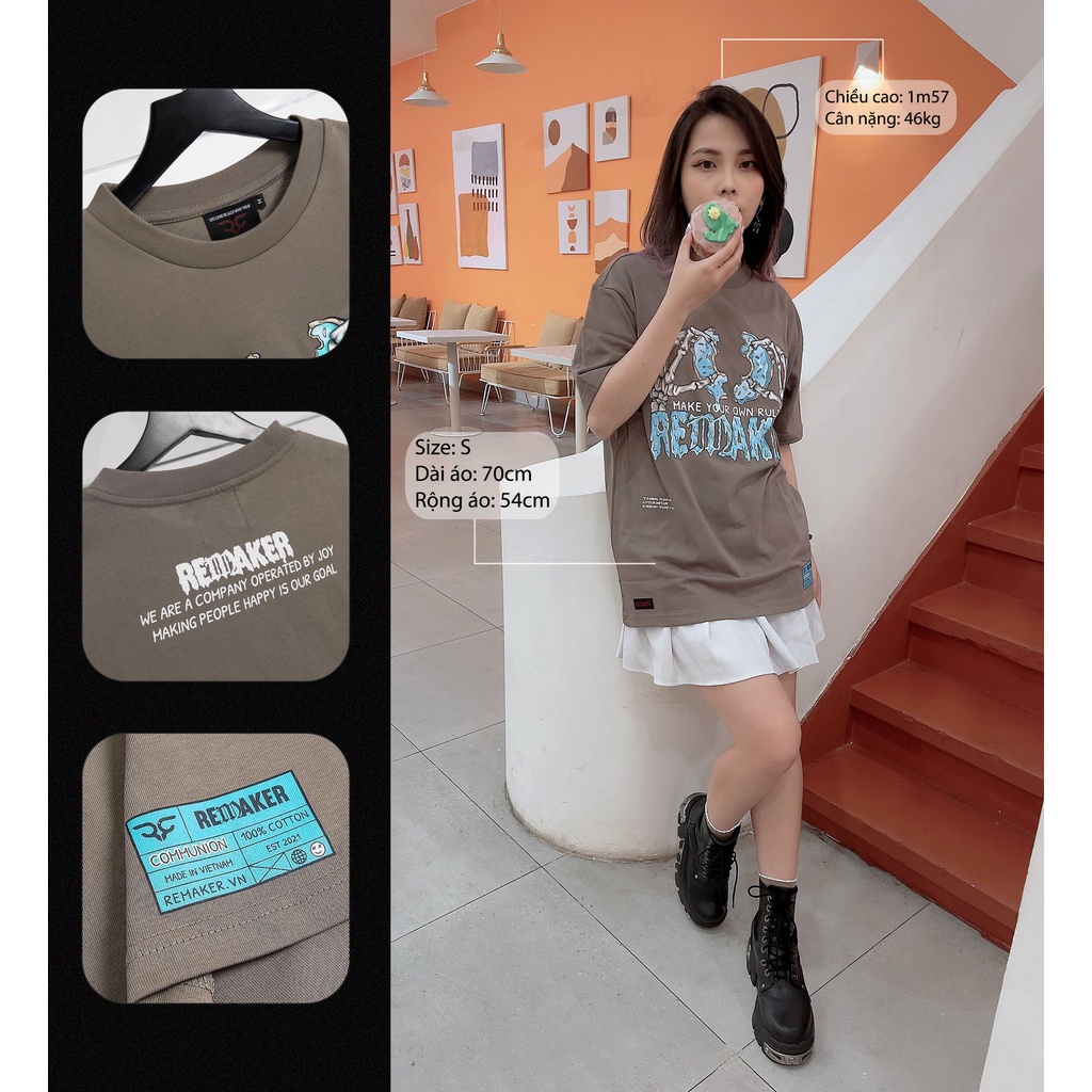 Áo Thun Oversize REMAKER Communion Tee Unisex Tay Lỡ - Nâu - Local Brand Chính Hãng