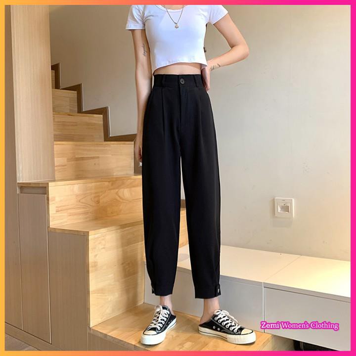 Quần Baggy Nữ 💕 Quần Baggy Ulzzang Ống Cài Khuy Eo Cao | BigBuy360 - bigbuy360.vn