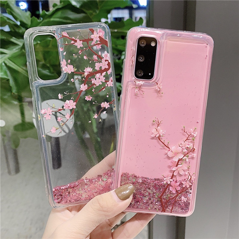 Ốp Lưng Kim TuyếN NướC HìNh Hoa ĐàO Cho Samsung Galaxy A12 A22 A32 A52 A52S A72 A10 A10S A20S A7 A8 A9 2018