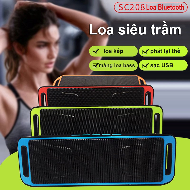 Loa Bluetooth SC208 không dây Thẻ di động Loa kép Mini bass hay âm thanh chuẩn