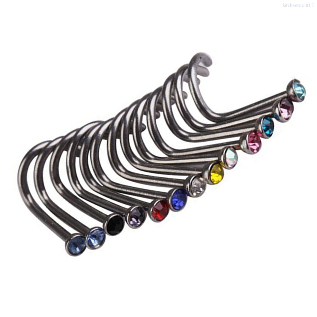 Set 10 khuyên mũi đính đá bằng thép không gỉ