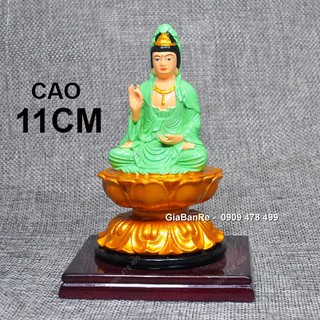 MS: 6865.5 - TƯỢNG QUAN ÂM BỒ TÁT NGỒI TOÀ SEN NHỎ 11CM - ÁO XANH MỸ THUẬT
