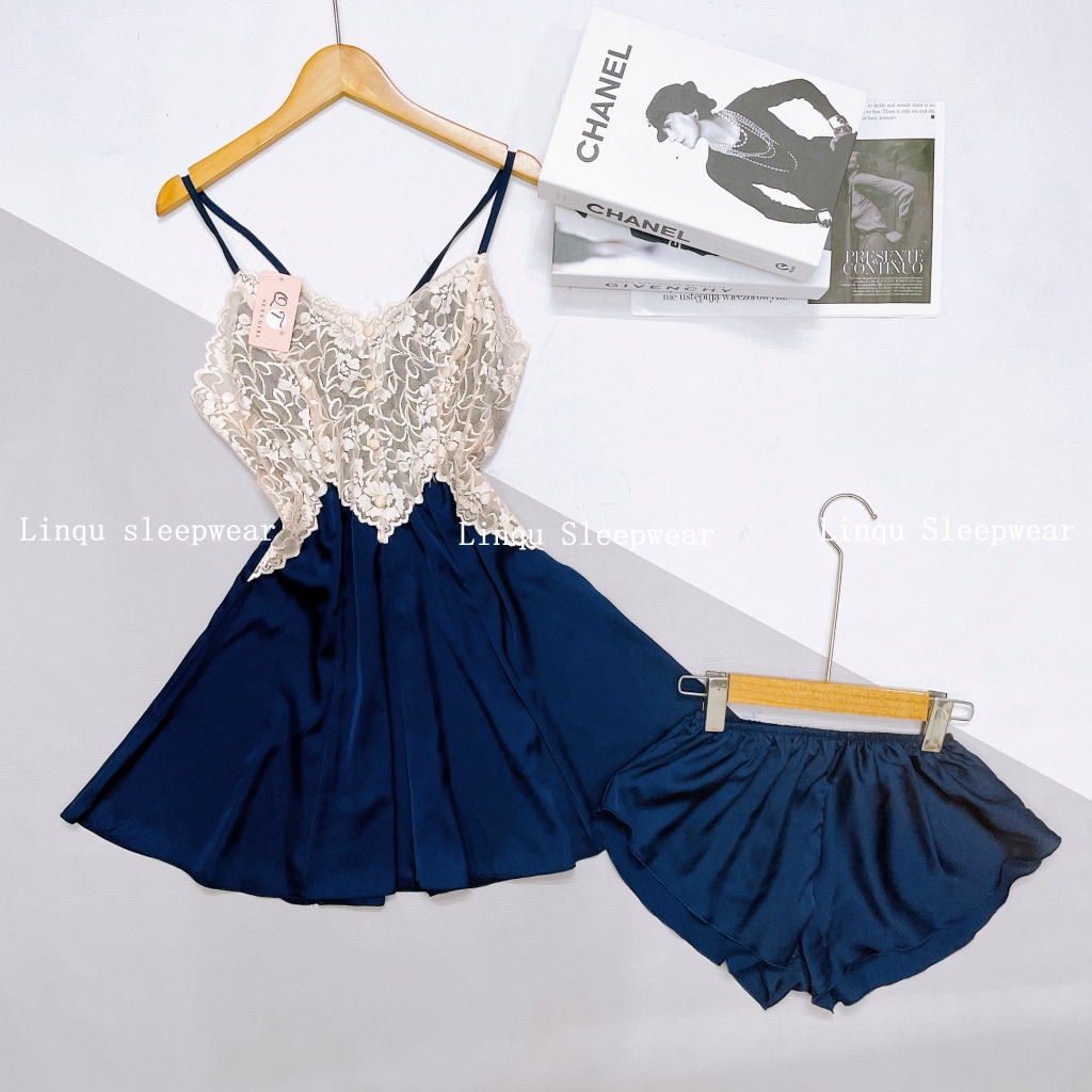 Váy ngủ sexy Linqu Sleepwear váy ngủ 2 dây chất latin phối ren mềm mịn Freesize từ 40-58kg