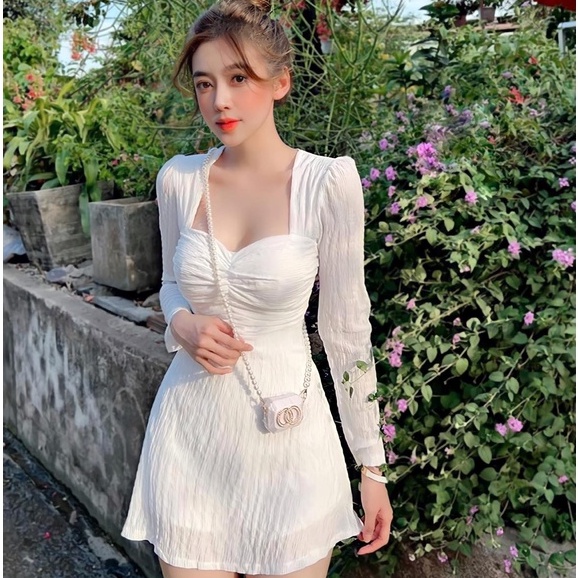 Váy cúp ngực đầm dáng xòe tiểu thư chất voan xốp kiểu công chúa bồng bềnh