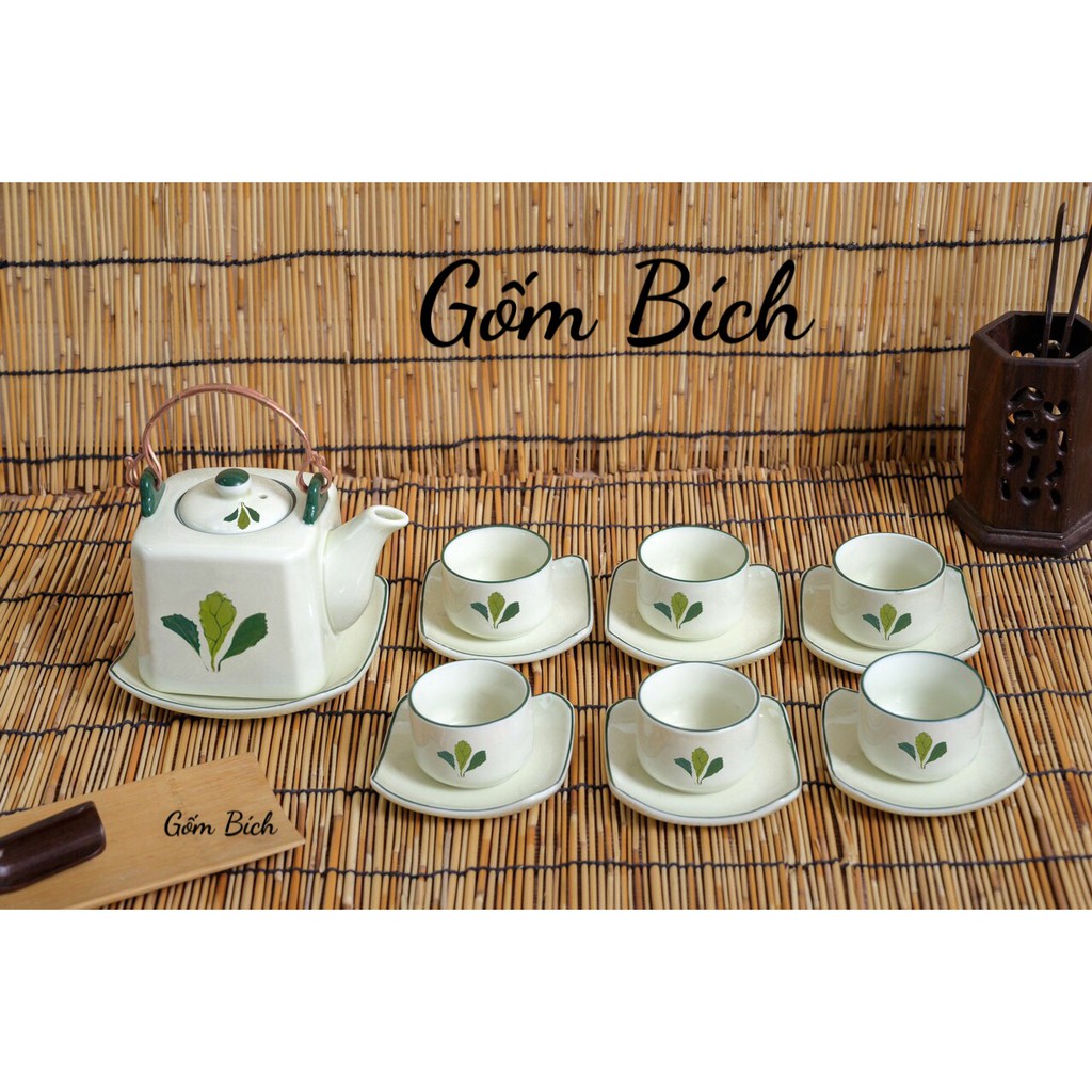 Bộ Ấm Chén Men Kem Quai Đồng Vẽ Hoa Nhiều Mẫu - Quà Tặng Gốm Sứ Bát Tràng