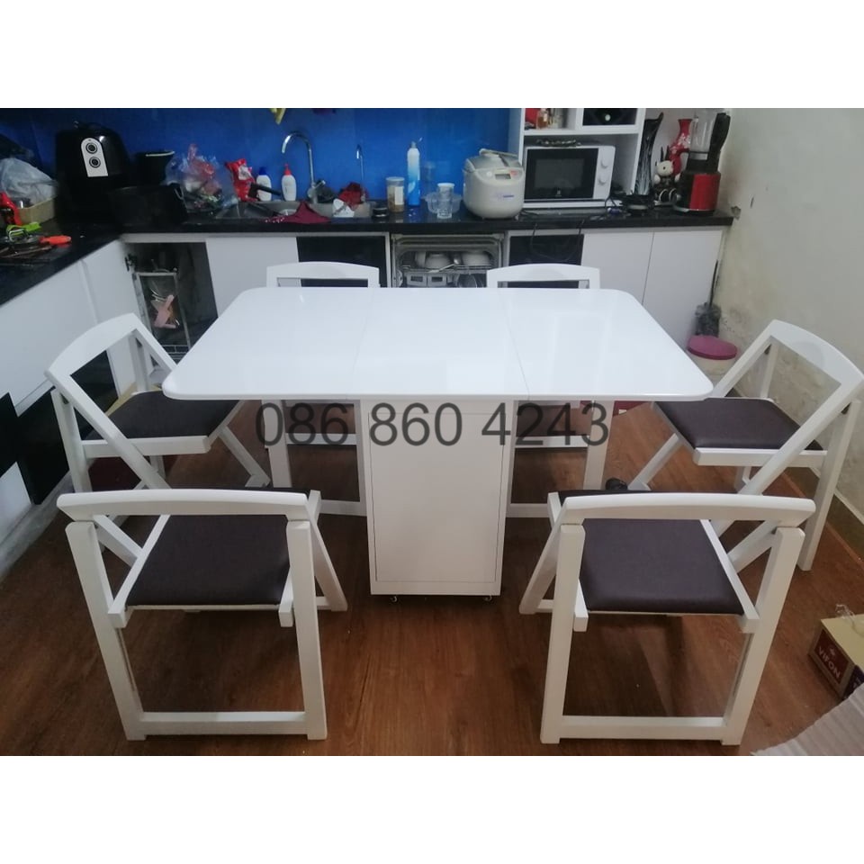 (Freeship Hà Nội)( ẢNH THỰC TẾ ) BÀN ĂN THÔNG MINH GỖ SỒI TỰ NHIÊN – BẢO HÀNH 2 NĂM(+4 ghế)