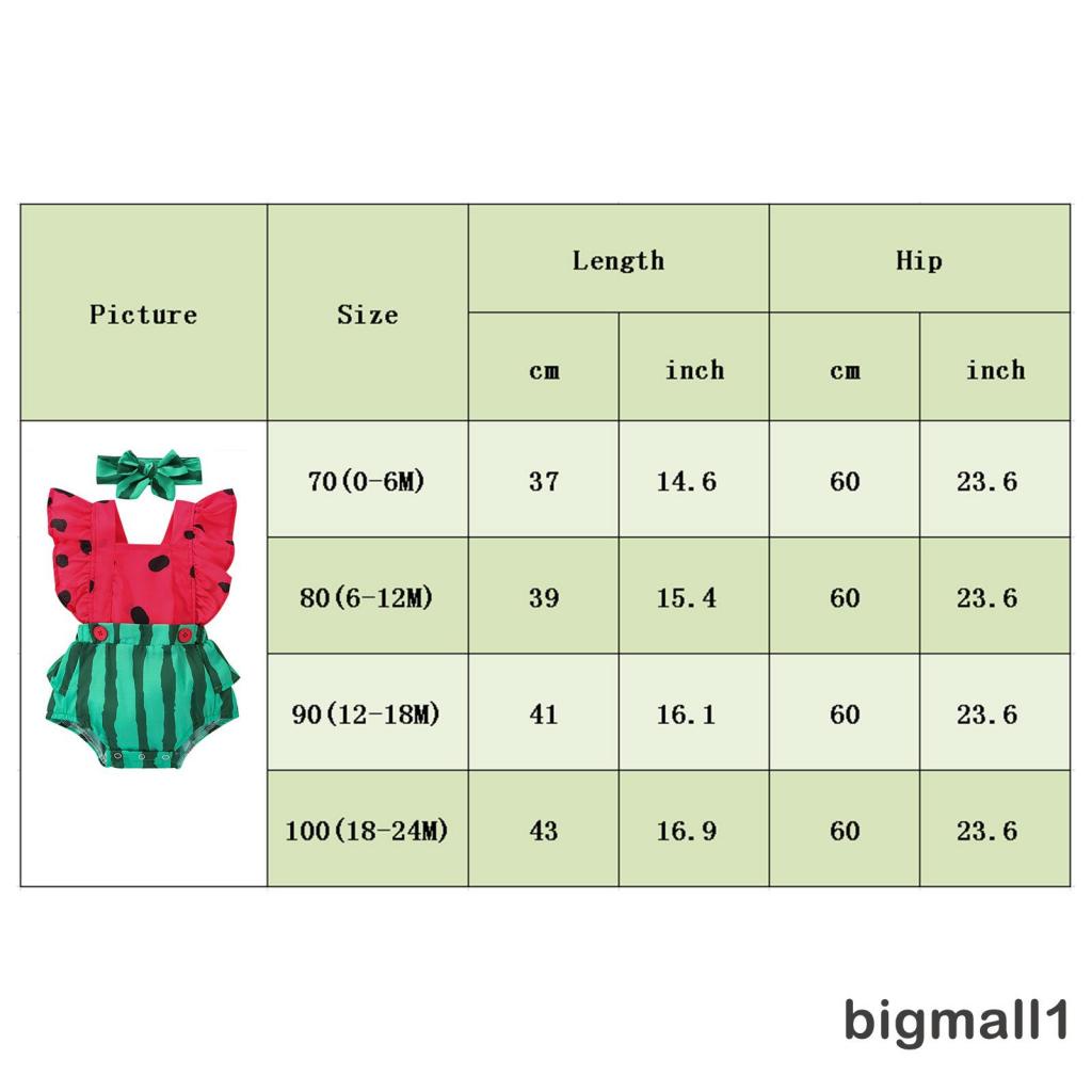Set Áo Liền Quần In Hình Dưa Hấu Và Băng Đô Nơ Đáng Yêu Cho Bé Gái Từ 0-2 Tuổi
