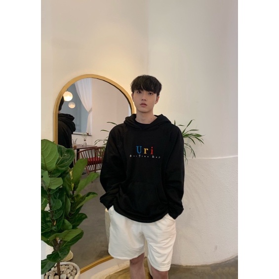Áo Hoodie Form rộng,Họa tiết Thêu Logo/ Đen - ( URI ) CHÍNH HÃNG