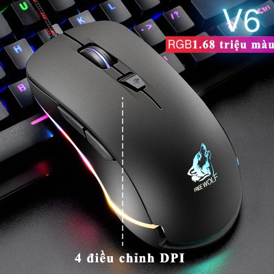 Chuột chơi game máy tính V6 LED RGB FREE WOLF Black, Led Đổi Màu Nhiều Chế Độ Đổi Màu Khác Nhau