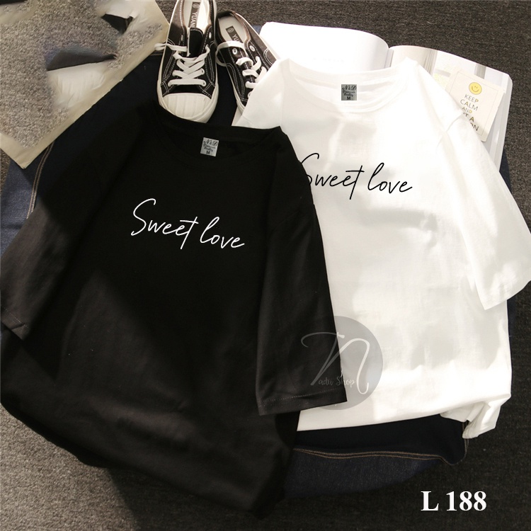 Áo Thun Unisex 💖𝑭𝑹𝑬𝑬𝑺𝑯𝑰𝑷 💖 Áo thun tay lỡ L188 in chữ sweetlove