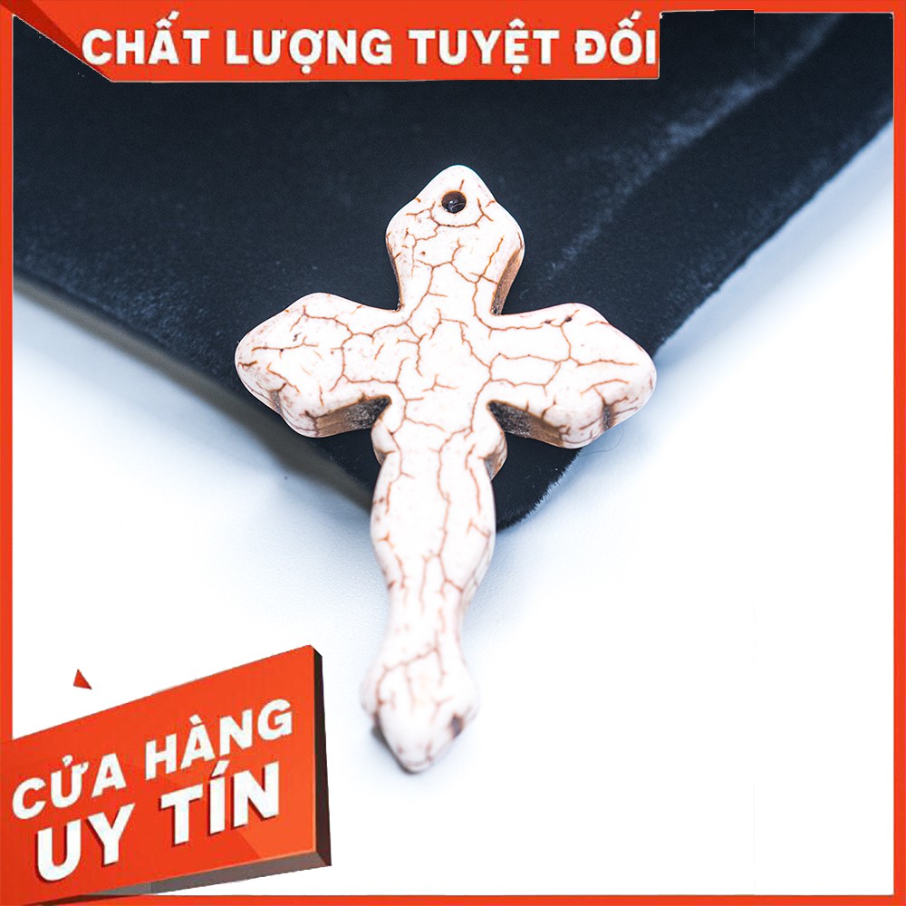 Mặt dây chuyền thánh giá Turquoise xanh ngọc và trắng vân rạn