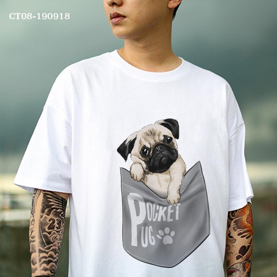 SALE- [ NHẬP AOTHP20XU ] Hoàn 20% Xu _ ÁO THUN UNISEX HÌNH HÌNH CHÓ MẶT XỆ PUG DOG TRONG TÚI - giá tốt nhất