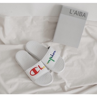 Dép Champion Script Logo Split Slide White Multi Color chính hãng