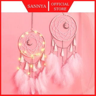 Vòng Giấc Mơ Dreamcatcher Đính Lông Vũ Trang Trí Vintage ( Có Đèn Led Phát Sáng)