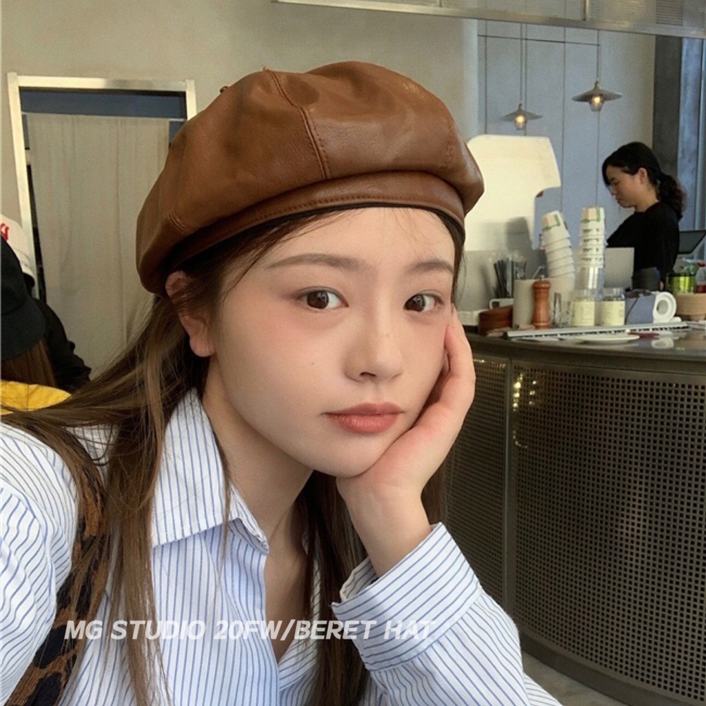 Mũ Beret MG STUDIO Chất Liệu Da PU Kiểu Dáng Bát Giác Sang Trọng