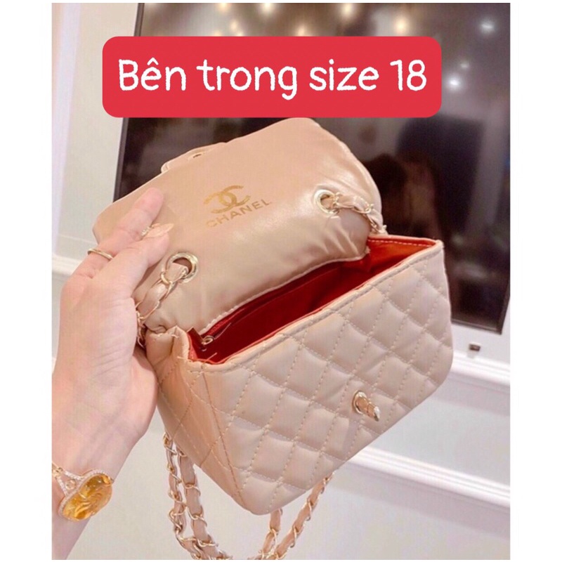 Túi Xách Nữ Classic thêu ô trám Hai Nắp Da Bóng Siêu Hot TN115