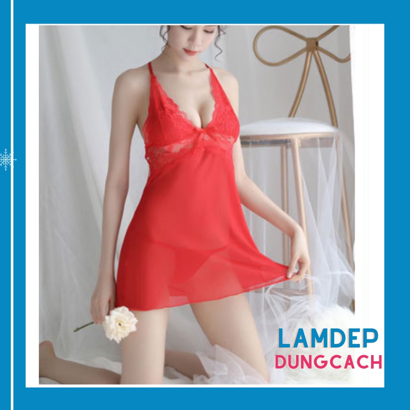 Váy ngủ sexy gợi cảm - Đầm ngủ xuyên thấu 2 dây kèm quần chip LAMDEPDUNGCACH - CTM1082