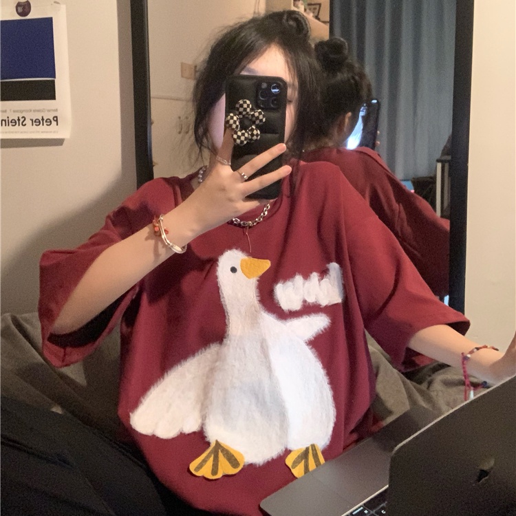 Áo Thun Tay Ngắn Dáng Rộng In Họa Tiết Hoạt Hình Thời Trang Cho Nữ