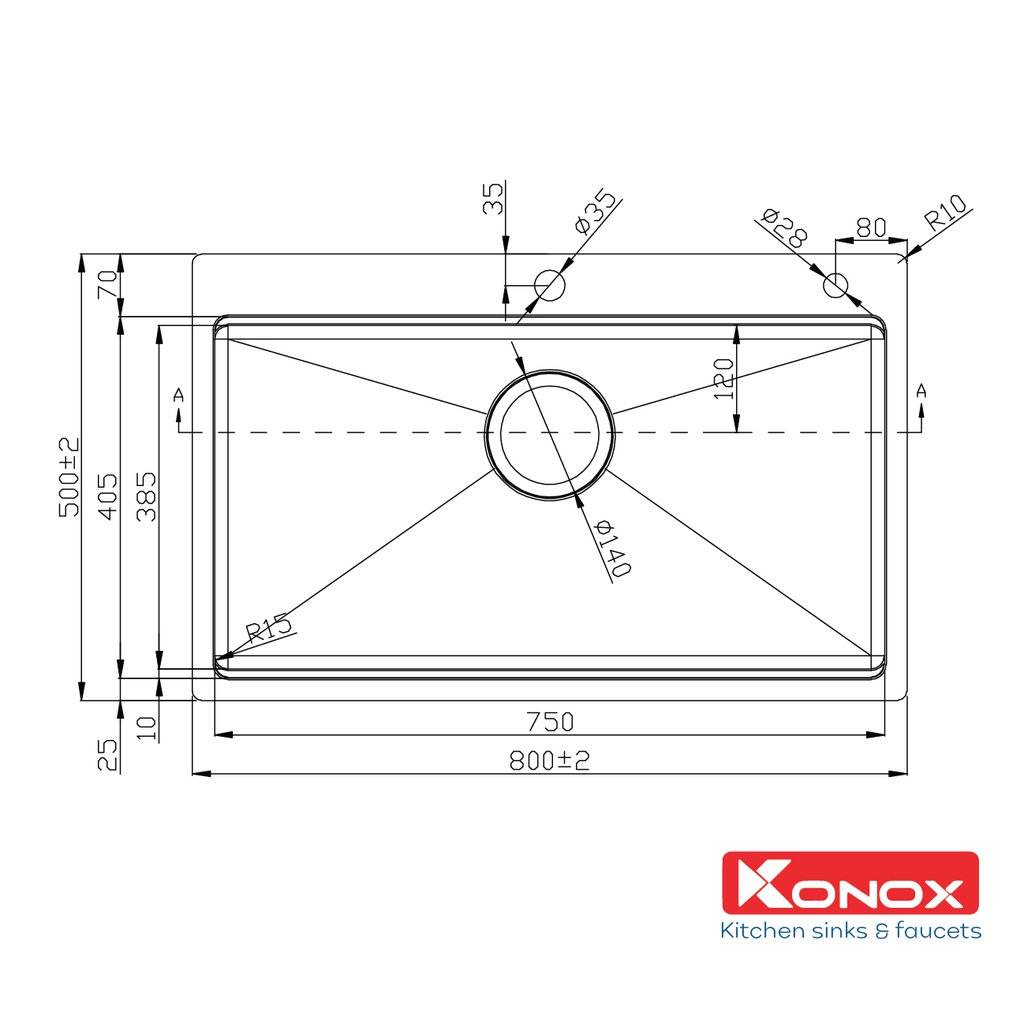 Chậu rửa bát cao cấp KONOX Topmount Series KN8050TS, inox 304AISI, full set gồm Siphon+Thớt gỗ+Rollmat