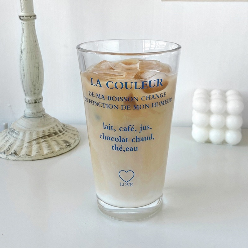 Ly thủy tinh có nắp LA COULEUR tặng ống hút 500ml phong cách Hàn Quốc