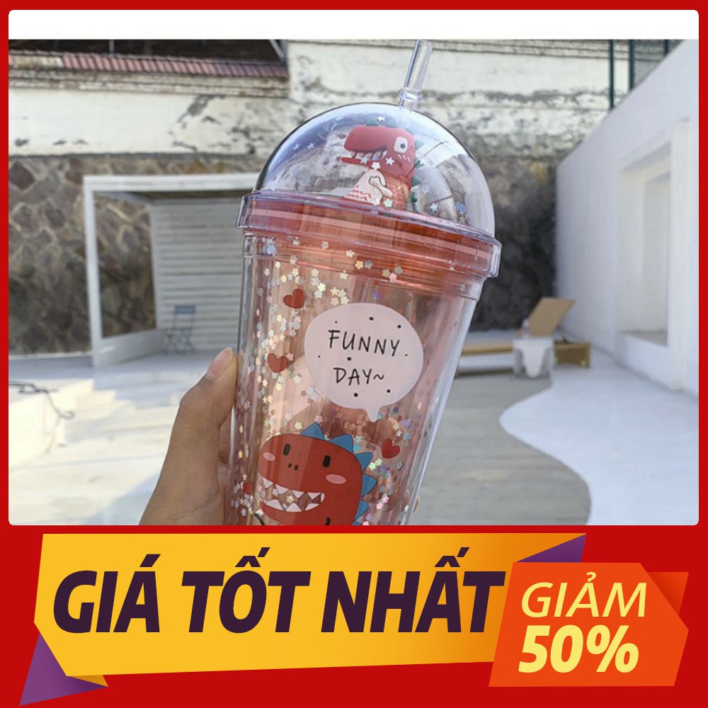 [Sale toàn shop] Bình nước kim tuyến khủng long 800ml