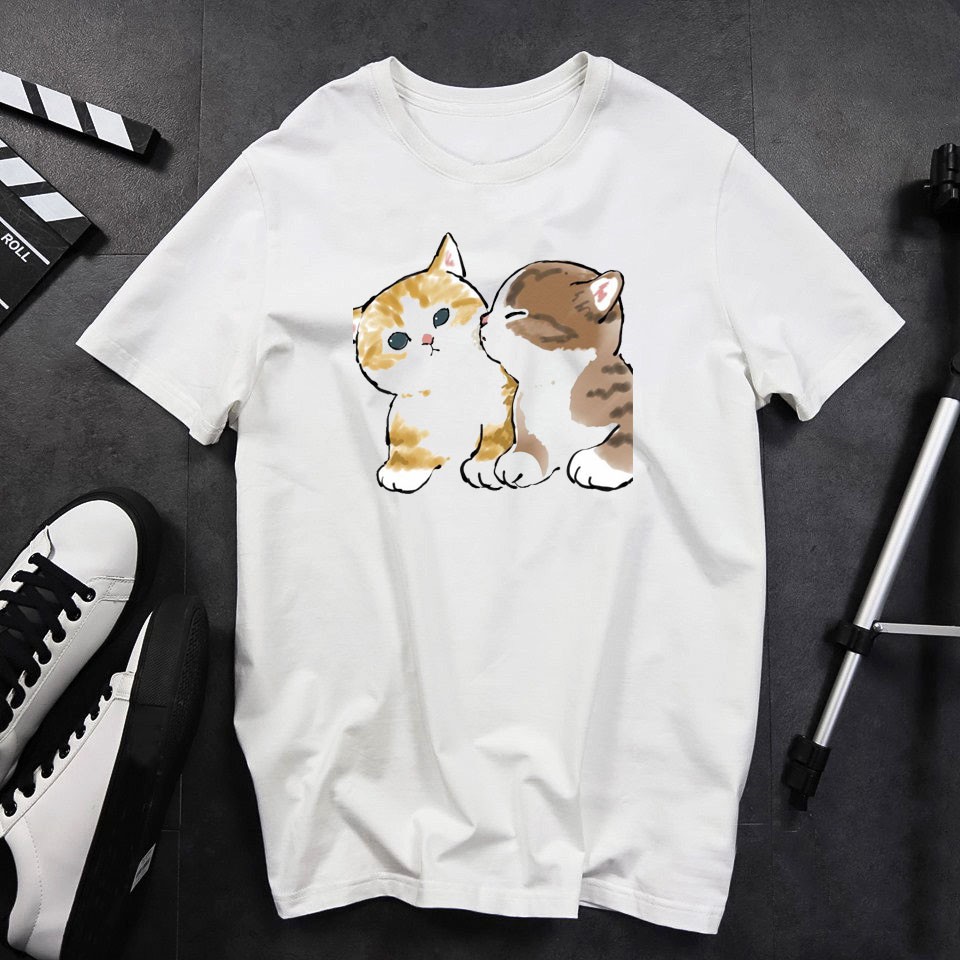 Áo thun unisex chibi mèo ULZZANG dễ thương form rộng vải dày mịn mát A02