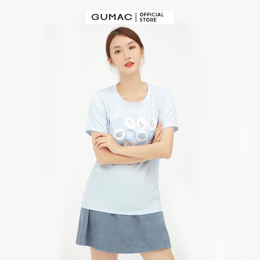 Áo thun nữ basic in họa tiết, tay ngắn màu xanh GUMAC ATB554 | BigBuy360 - bigbuy360.vn
