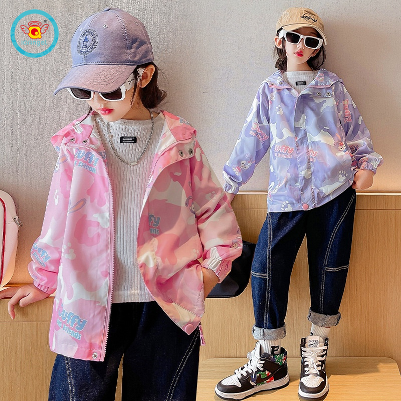 Áo khoác IQ ANGEL có mũ trùm đầu in họa tiết hoạt hình dễ thương cho bé trai và bé gái