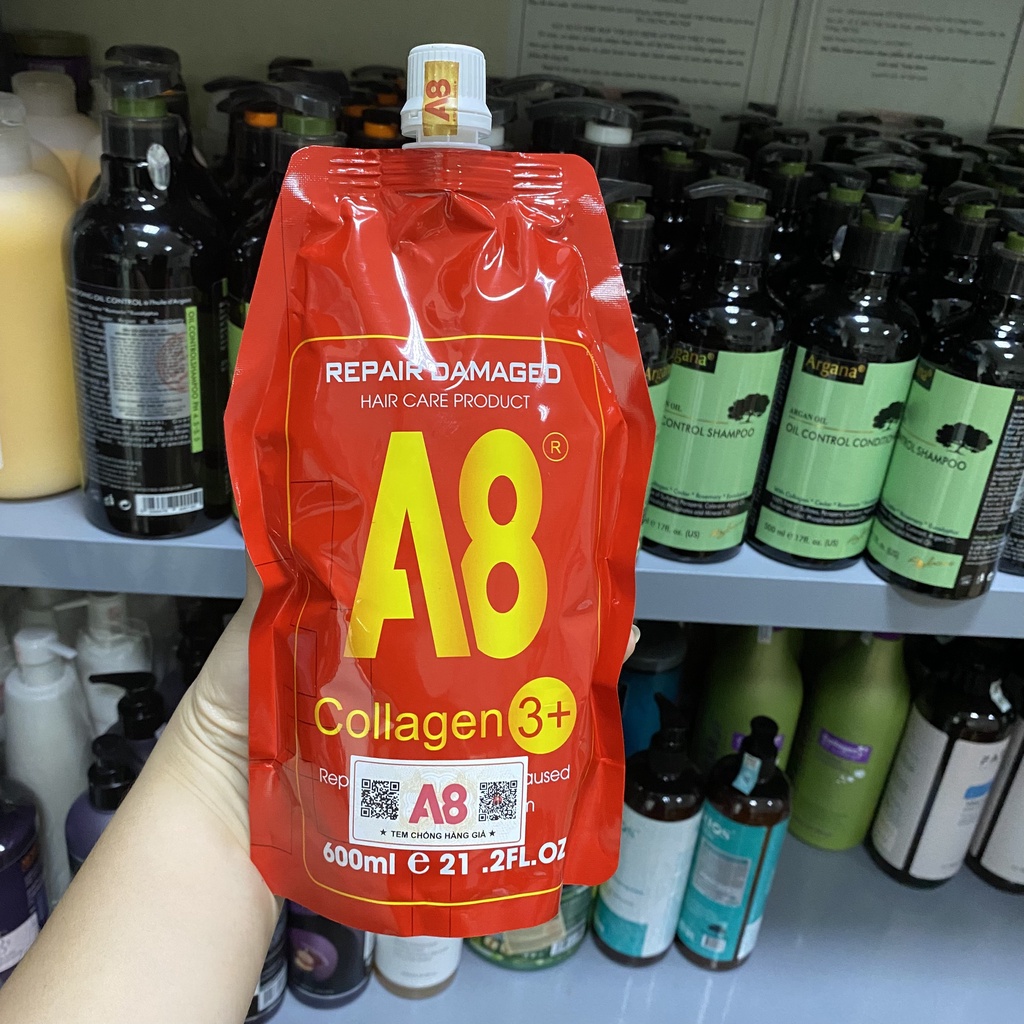 Kem hấp ủ tóc Collagen A8 cao cấp, hấp đa năng phục hồi tóc siêu mềm mượt hương thơm nước hoa  túi 600m hàng chính hãng