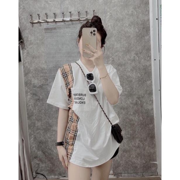 Áo Thun Nữ Nam Vintage Unisex  Phông Ngắn Tay Lỡ Form Rộng Đẹp Cá Tính Phối Kẻ Túi Chữ Nam Nữ Ulzzang Hot