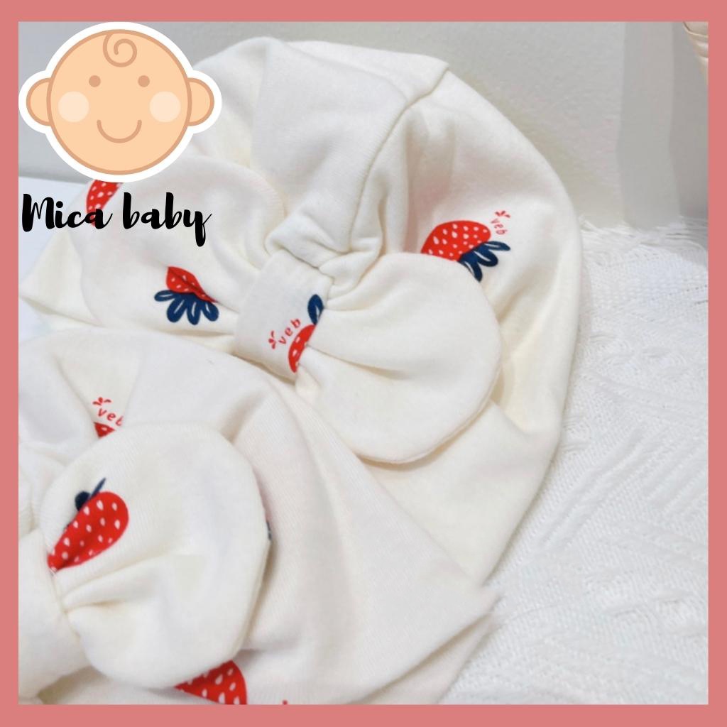 Mũ turban trắng kem họa tiết quả dâu đáng yêu cho bé Mica Baby MTB88