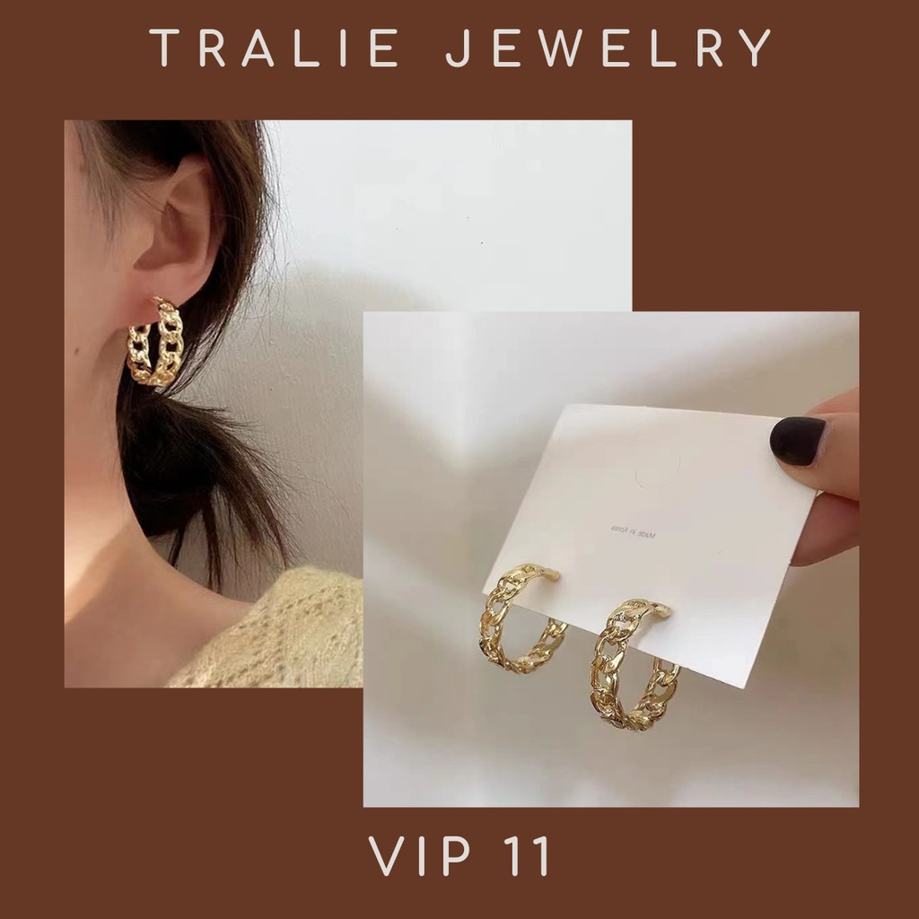 Khuyên tai Hàn Quốc nữ, Bông tai mạ vàng trẻ trung sành điệu thời trang cá tính giá rẻ Tralie Jewelry, Chuôi bạc 925