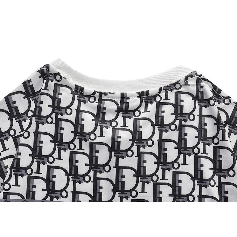 Áo thun cotton ngắn tay in họa tiết Dior thời trang cho nam nữ