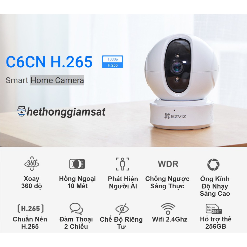 [Giá Sốc] Camera Wifi Xoay 360 EZVIZ C6CN H.265 (C6N Pro 2021) AI True-WDR 1080P 2Mpx - Chính Hãng, Bảo Hành 24 Tháng