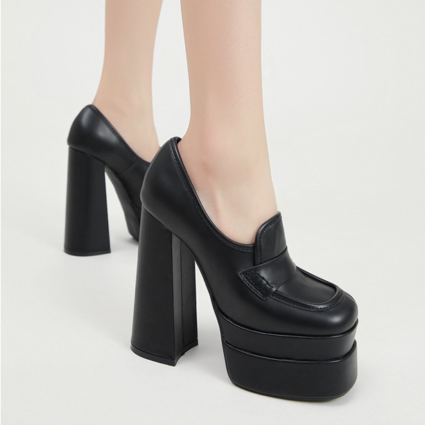 2022 sản phẩm mới mùa xuân mùa thu phong cách âu mỹ giày catwalk giày cao gót 15cm gót dày không thấm nước nền tảng ngón chân vuông giày nữ la mã giày đơn thời trang trình diễn giày cưới giày siêu cao gót ghét bầu trời cao