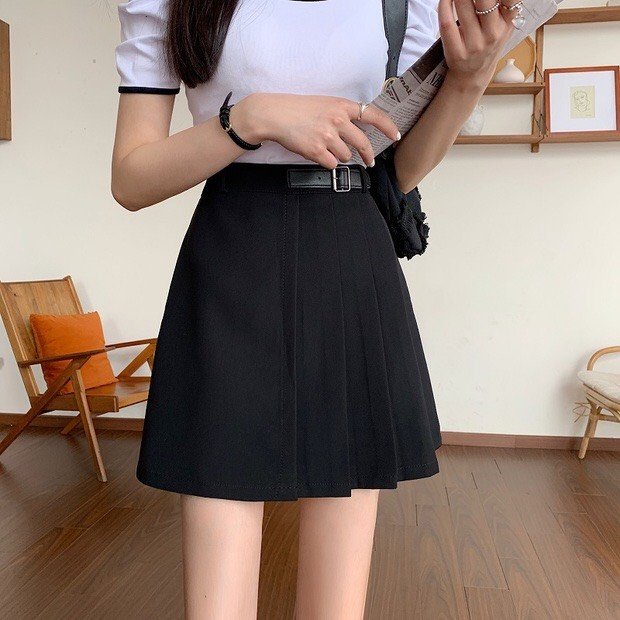 Chân Váy Xếp Ly Một Bên Chân Váy Tennis Phối Dây Thắt Lưng Khóa Cài Chất Tuyết Mưa Hàn Quốc | BigBuy360 - bigbuy360.vn