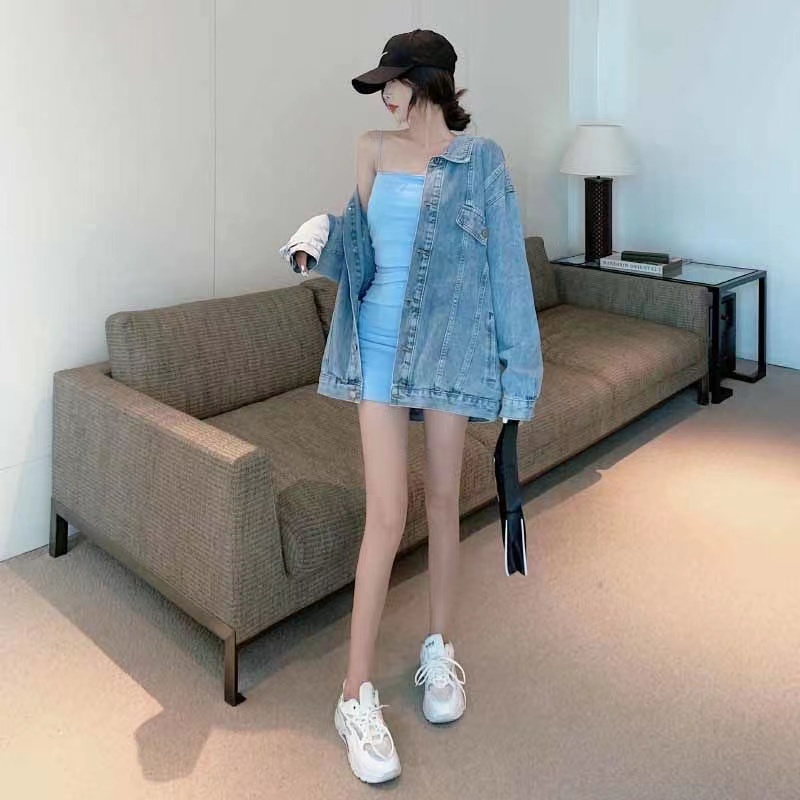 Áo Khoác Denim Dáng Rộng Kiểu Retro Hàn Quốc Thời Trang Mùa Đông Cho Nữ