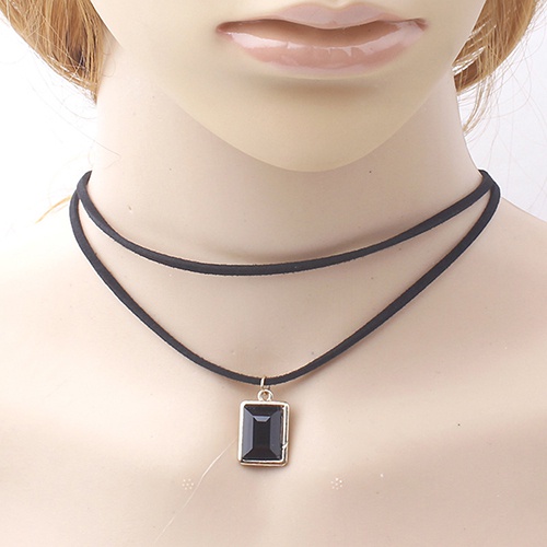 Dây chuyền 2 tầng mặt đá quý nhân tạo hình vuông xinh xắn sang trọng dành cho nữ