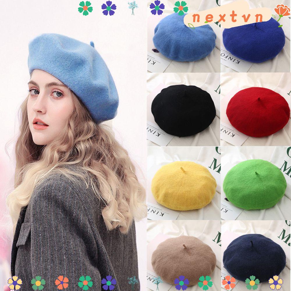 Mũ len beret màu trơn ấm áp cho mùa đông