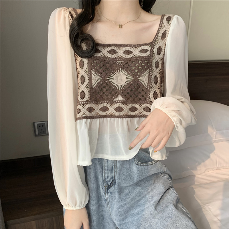 Áo voan SUXI tay dài cổ vuông thời trang dành cho nữ