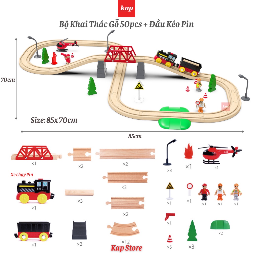 BỘ ĐỒ CHƠI ĐƯỜNG RAY XE LỬA GỖ - SET KHAI THÁC GỖ (FOREST TRACK); TƯƠNG THÍCH BRIO, HAPE, LIDL, IKEA