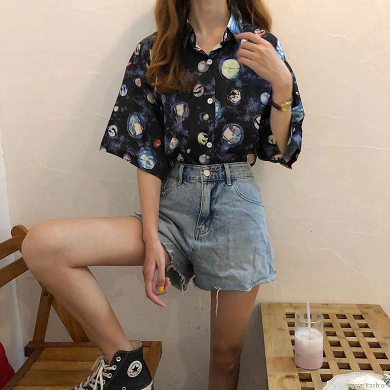 [Baywellfashion]Áo sơ mi tay ngắn in hình phong cách retro thời trang cho nữ | BigBuy360 - bigbuy360.vn