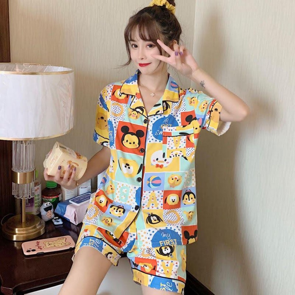 Đồ bộ Pijama quần đùi áo cộc tay hoạt hình dễ thương mặc ngủ mặc nhà cho nữ | BigBuy360 - bigbuy360.vn