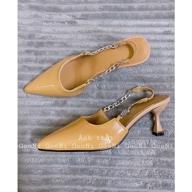 Giày cao gót, giày slingback mũi nhọn quai xích cho nữ hot trend 2022