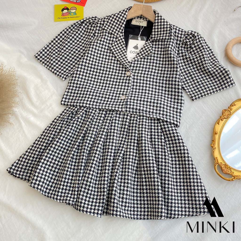 SET ÁO CHÂN VÁY KẺ Ô - Chất liệu Kaki nhập khẩu cao cấp - họa tiết kẻ ô [HÀNG THIẾT KẾ] | BigBuy360 - bigbuy360.vn