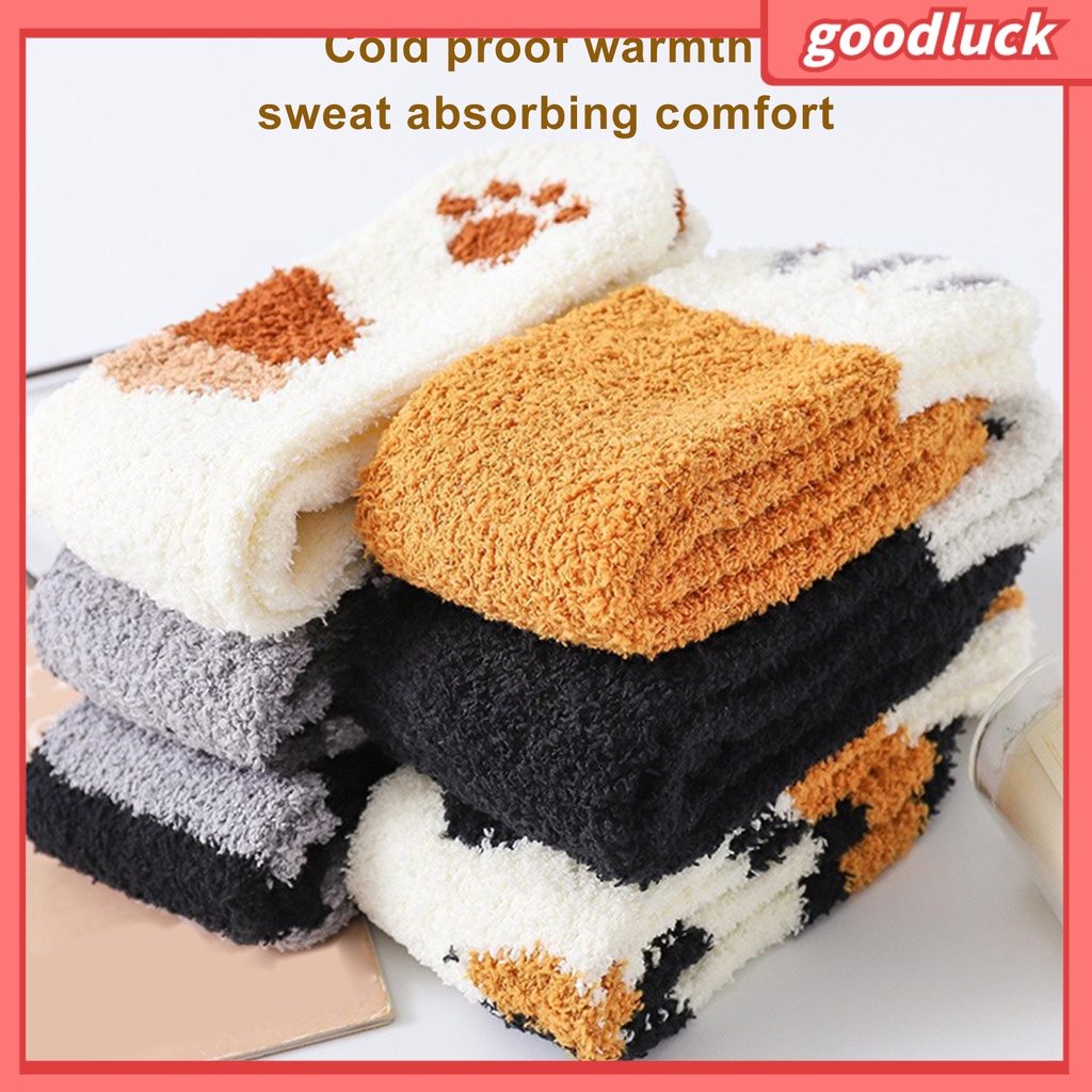 1 Đôi Tất Dài Trung Bình Hình Chân Mèo Chất Liệu Lông Cừu San Hô Dày Dặn Giữ Ấm Mùa Đông