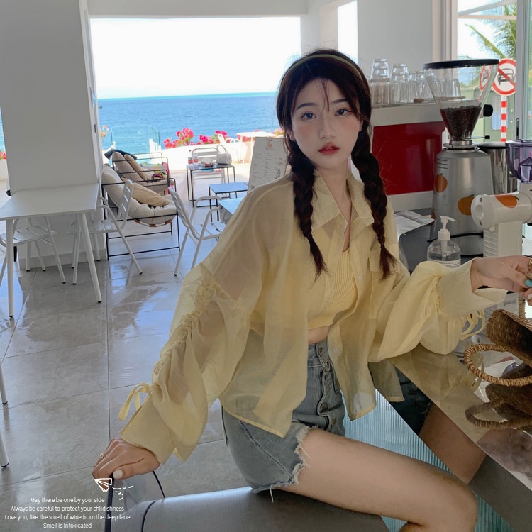 SUXI Áo Kiểu Tay Dài Dáng Rộng Phối Dây Rút Thời Trang Mùa Hè Cho Nữ