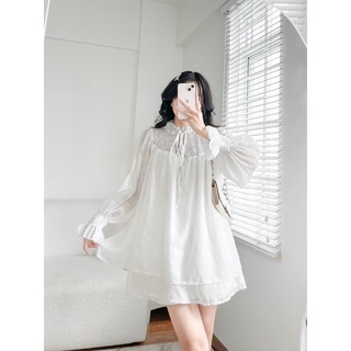 Đầm xoè tay dài Baby doll - Trắng